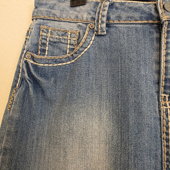 Vanilla Star Denim Blue Jean Skirt Thick Stitching Boho Western Distress Size 8 - Picture 2 of 11